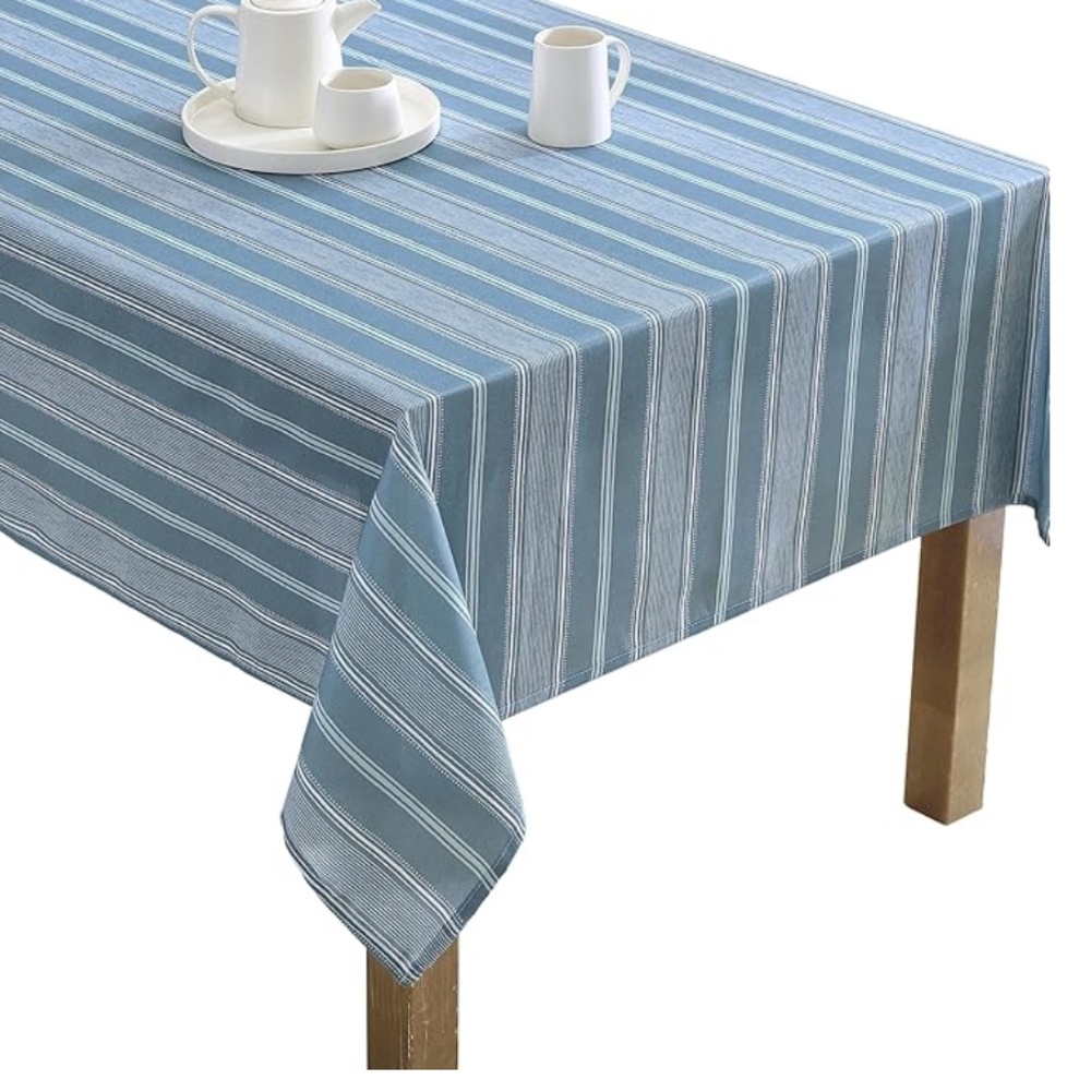 Laura Ashley Easy Care Pattern Tablecloth, 60" X 102" - Denim Stripe